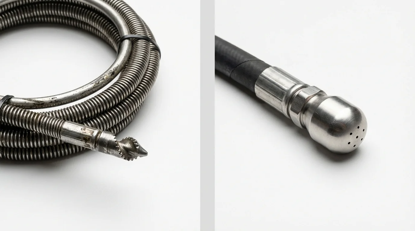 Drain snake cable and hydro jetting nozzle used for drain cleaning in Readfield, ME