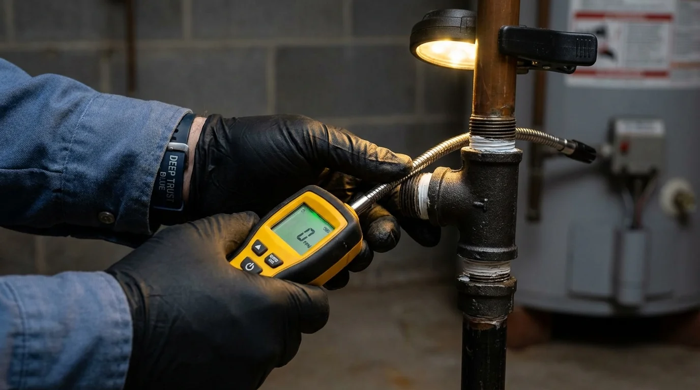 Gas leak detection with electronic sniffer by Johns Plumbing LLC in Readfield