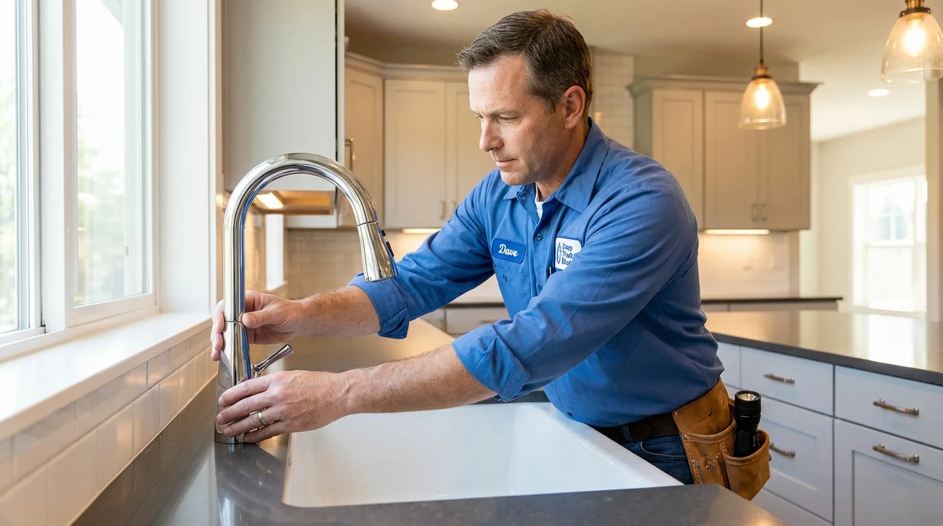 Kitchen faucet installation by Johns Plumbing LLC in Readfield