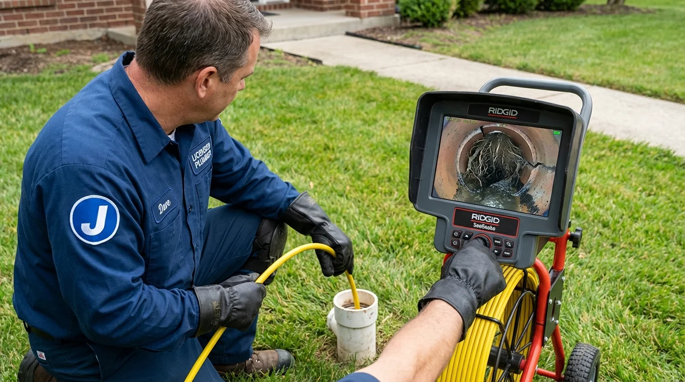 Sewer camera inspection being performed by Johns Plumbing LLC in Readfield